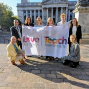 Raising the Love to Teach flag outside Portsmouth Civic Offices